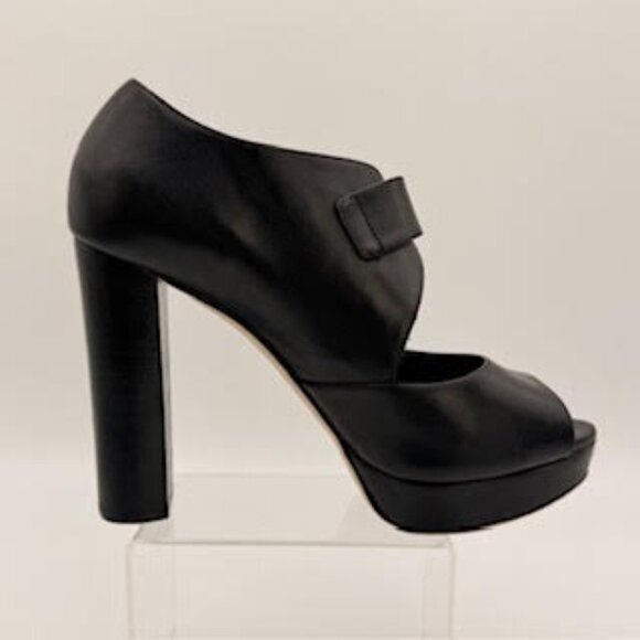 Michael Kors Black Leather Platform Heels Peep Toe Gold Buckle Women’s 6.5 - Picture 8 of 16
